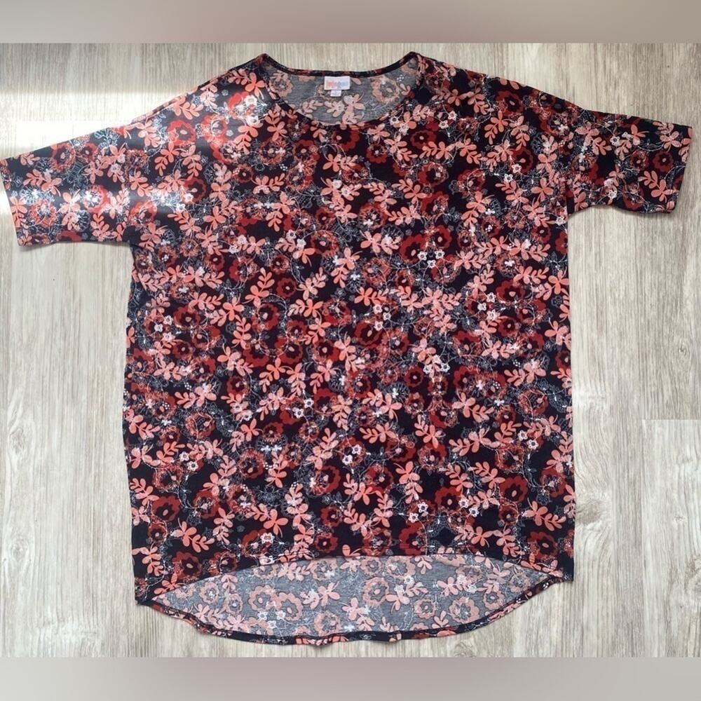 LuLaRoe | Women's Black Red Floral Short Sleeve Top | Large